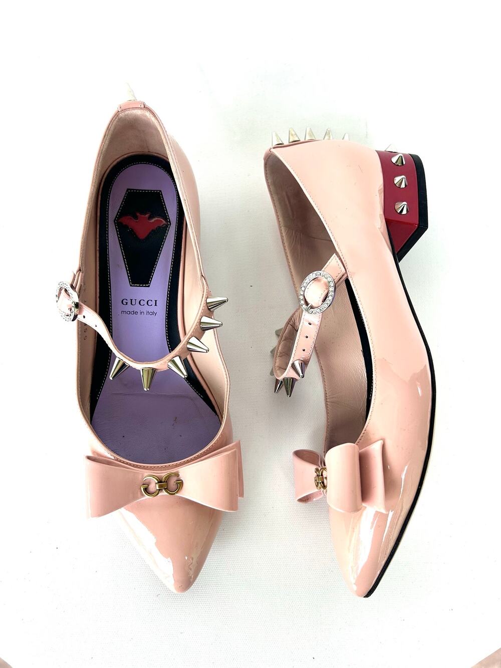 Gucci Vernice Crystal Bow Spike Ballerina Ballet Flats Perfect Pink 36 Sadie 6